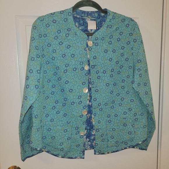 Nomadic Traders Jackets & Blazers - Nomadic Traders Reversible Quilted Jacket Teal Blue Floral Geometric Large